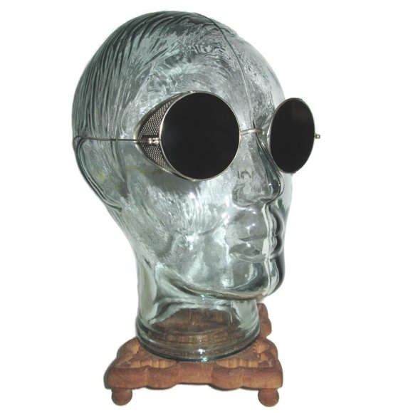 Antique Smoky Shield Sunglasses Goggles Spectacles Vtg Steampunk Safety Glasses - Picture 1 of 6